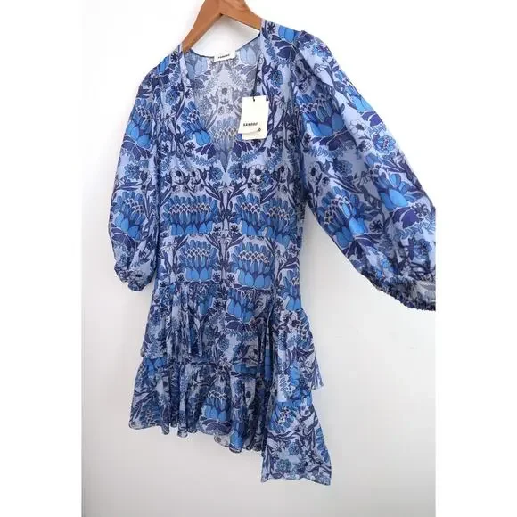 SANDRO PARIS Linen Blend Floral Tiered Mini Dress Net-A-Porter 38 6 M $520 - Picture 5 of 14